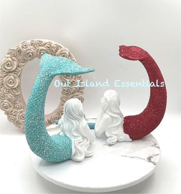 Extreme Glitter Tail Up Mermaid Statue | Glitter Mermaid Decoration | Fancy Tail Mermaid