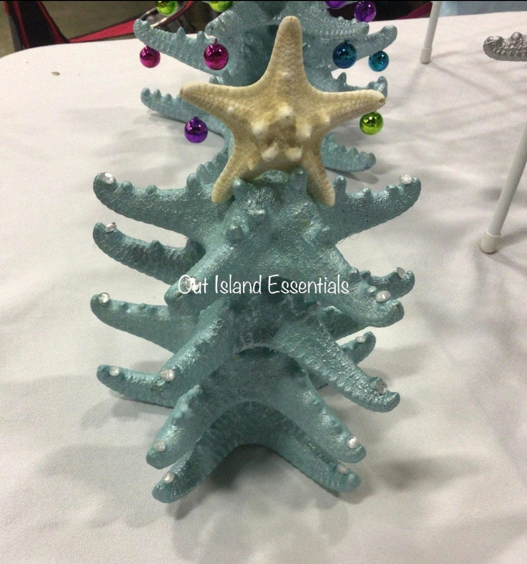 Metallic Blue Starfish Christmas Tree Decoration I Starfish Christmas Tree With Rhinestones I Table Top Christmas Tree