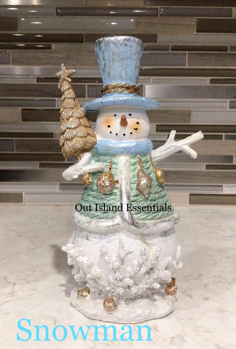 One Coastal Santa Or Coastal Snowman I Santa Christmas Statue I Beachy Christmas Snowman I Elegant Coastal Santa I Coastal Christmas Cottage