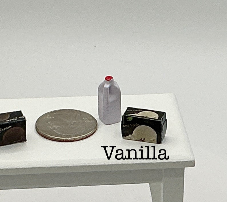 Miniature Milk And Ice Cream | Dollhouse Dessert I Miniature Half Gallon Milk And Ice Cream I Miniature Dollhouse Food I 1:12 Scale