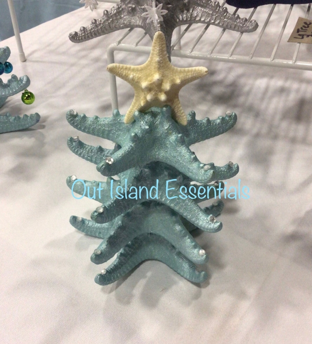 Metallic Blue Starfish Christmas Tree Decoration I Starfish Christmas Tree With Rhinestones I Table Top Christmas Tree