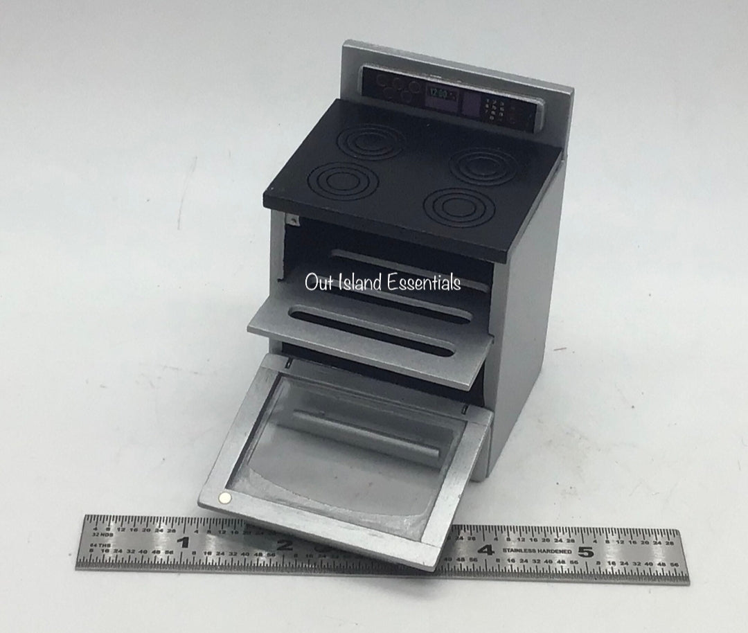 Miniature Modern Stove I Miniature Silver Stove With Oven I Miniature Kitchen Essentials I Miniature 1:12 Scale Stove