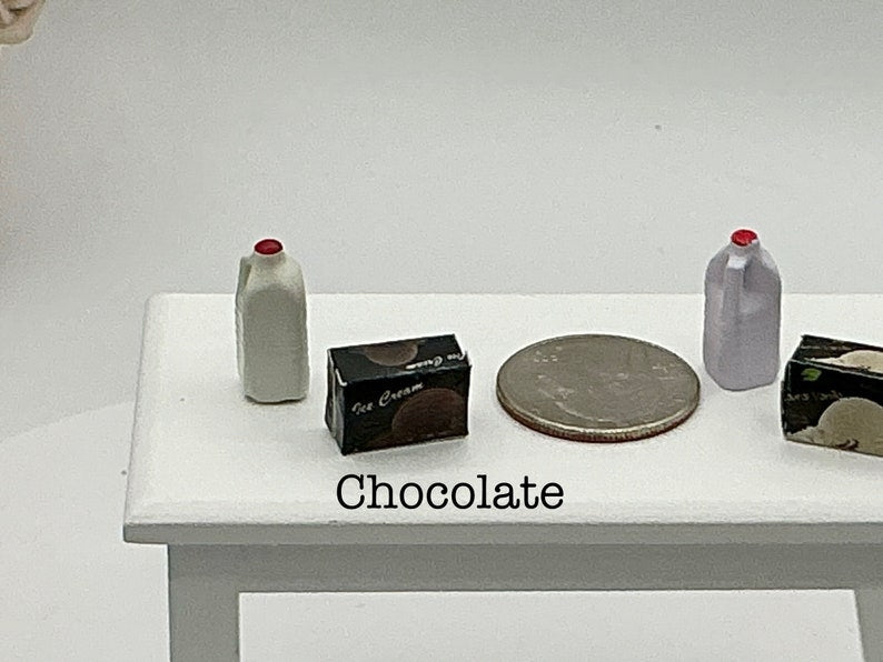 Miniature Milk And Ice Cream | Dollhouse Dessert I Miniature Half Gallon Milk And Ice Cream I Miniature Dollhouse Food I 1:12 Scale
