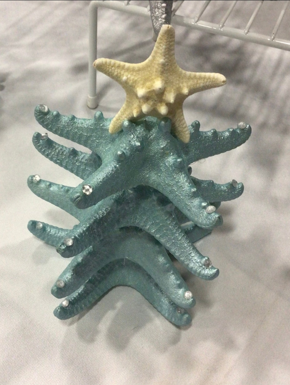 Metallic Blue Starfish Christmas Tree Decoration I Starfish Christmas Tree With Rhinestones I Table Top Christmas Tree