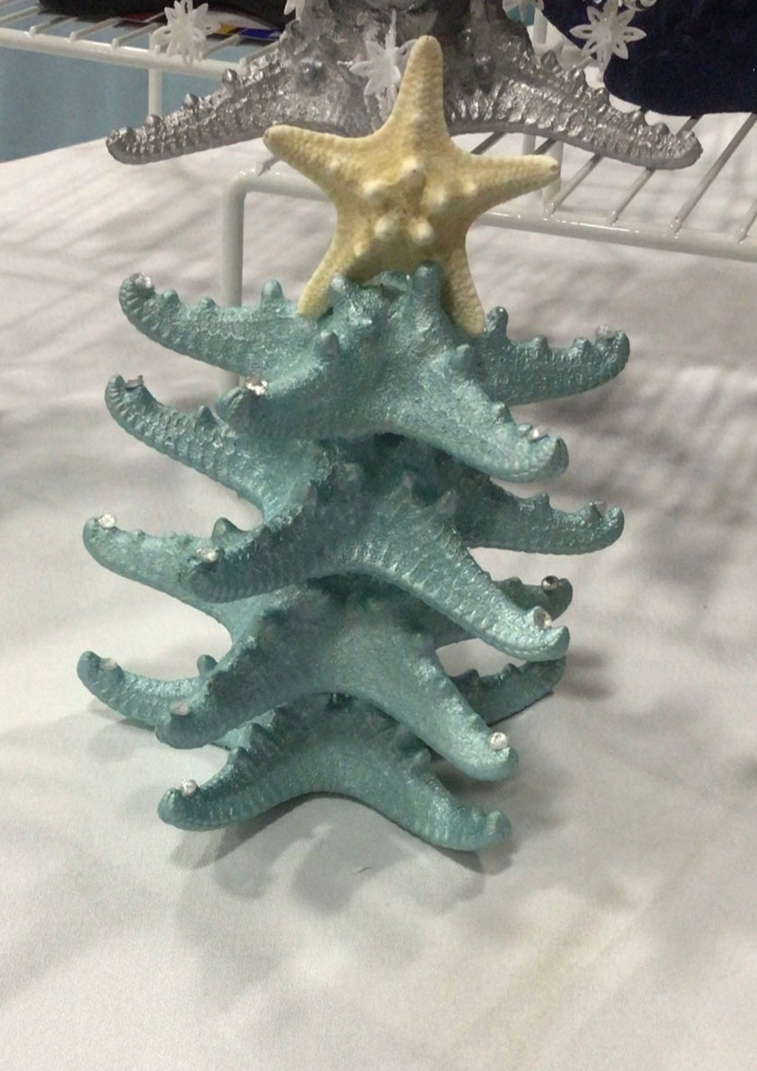 Metallic Blue Starfish Christmas Tree Decoration I Starfish Christmas Tree With Rhinestones I Table Top Christmas Tree