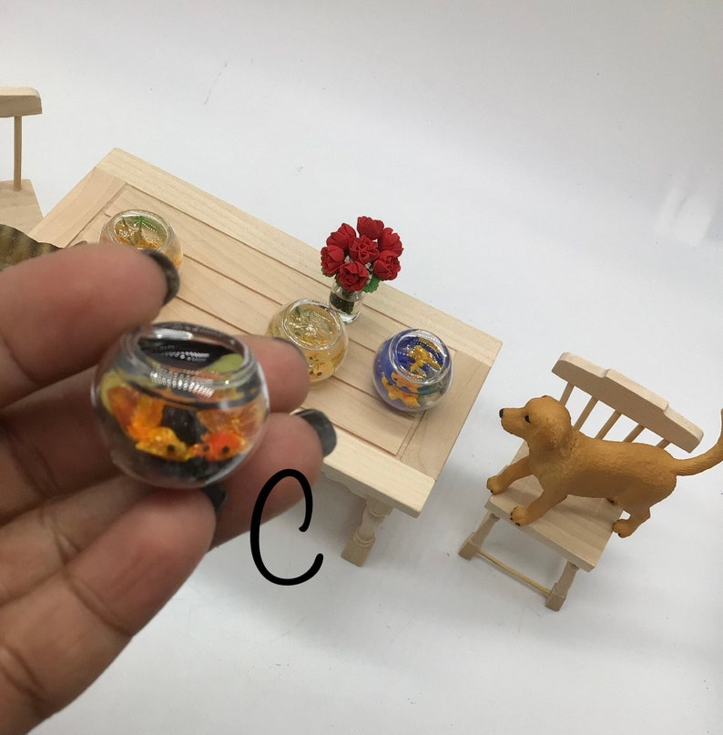 Miniature Fish Bowl I Dollhouse Fish Bowl I Fish Bowl With 2 Fish I Miniature Fish Bowl I Dollhouse Decorations I Miniature 1:12 Fish Bowl