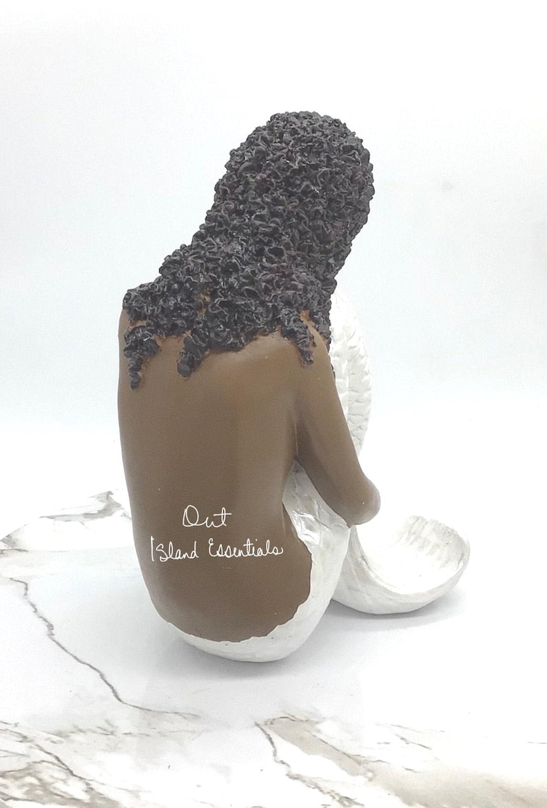 Brown Mermaid Statue, Black Mermaid Decoration, Little Melanin Mermaid