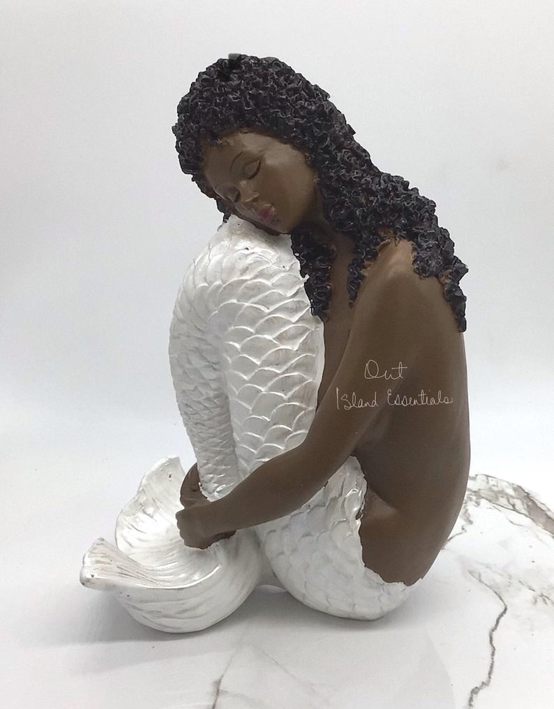 Brown Mermaid Statue, Black Mermaid Decoration, Little Melanin Mermaid