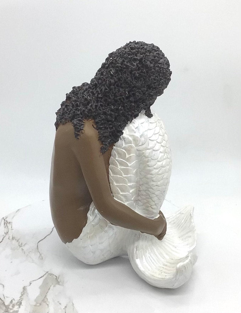 Brown Mermaid Statue, Black Mermaid Decoration, Little Melanin Mermaid