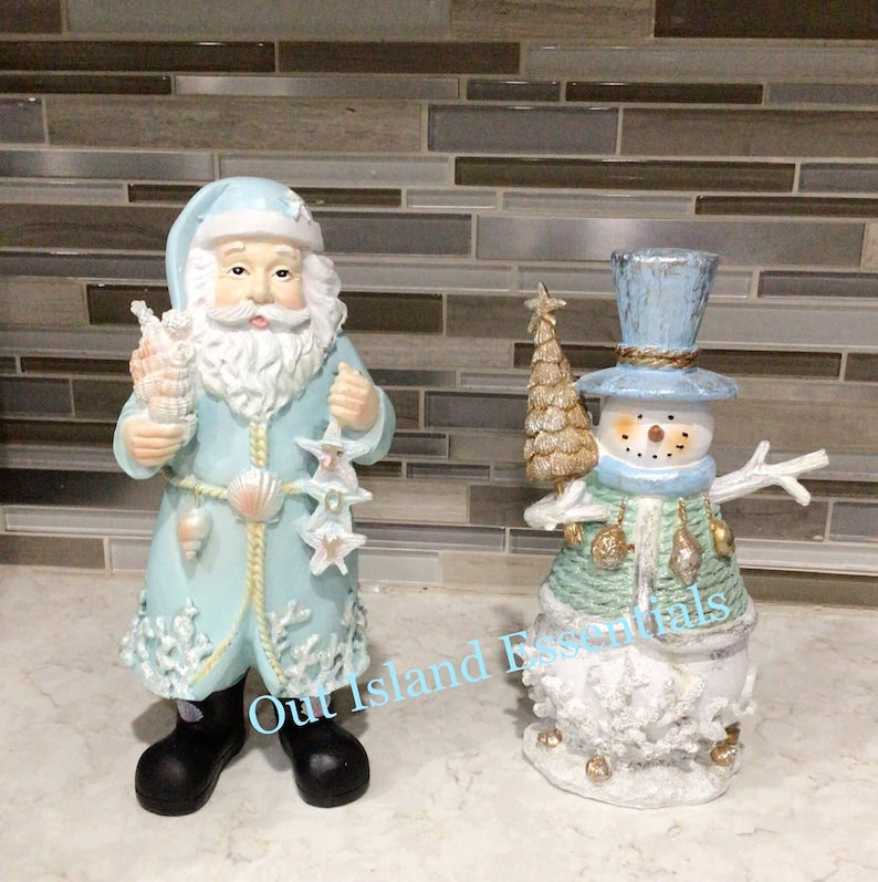 One Coastal Santa Or Coastal Snowman I Santa Christmas Statue I Beachy Christmas Snowman I Elegant Coastal Santa I Coastal Christmas Cottage