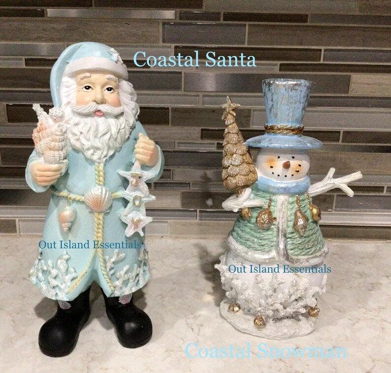 One Coastal Santa Or Coastal Snowman I Santa Christmas Statue I Beachy Christmas Snowman I Elegant Coastal Santa I Coastal Christmas Cottage