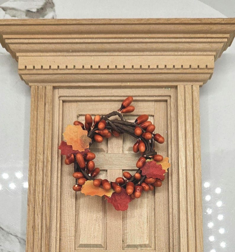 Artisan Made Dollhouse Miniature Fall Wreath I Miniature Doll Wreath I Miniature Autumn Decor I 1:12 Scale Doll Fall