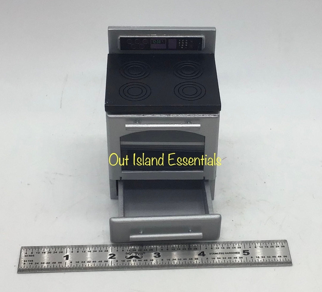 Miniature Modern Stove I Miniature Silver Stove With Oven I Miniature Kitchen Essentials I Miniature 1:12 Scale Stove