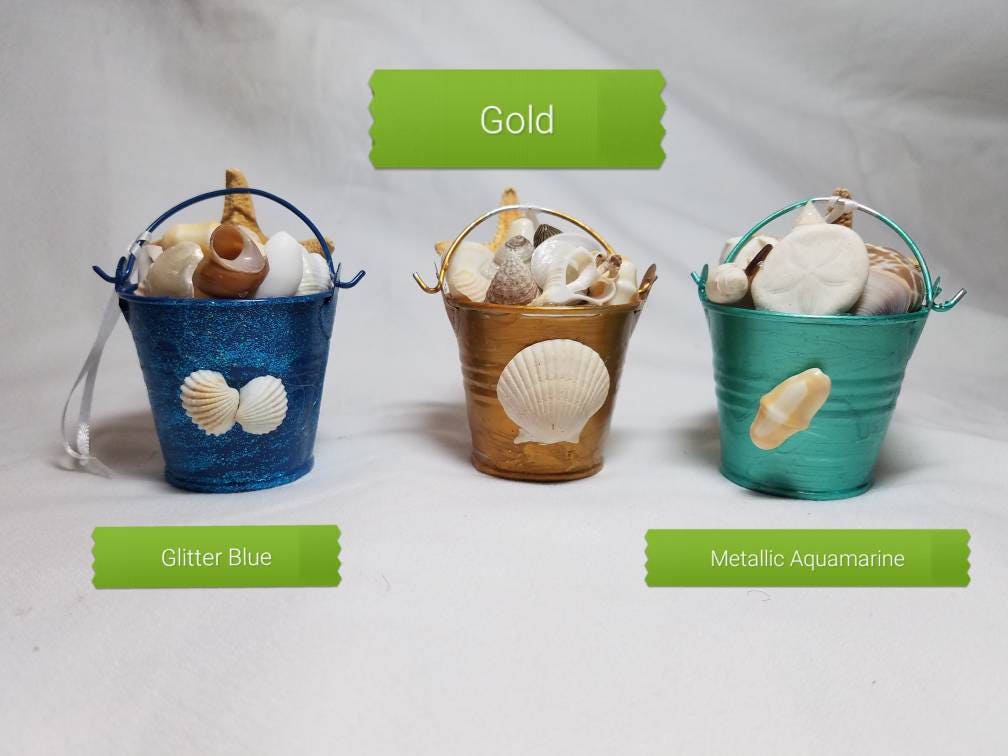 Beach Bucket Ornament I Starfish Christmas Ornament I Coastal Christmas Ornament I Seashell Christmas Ornament I Seashell Wedding Favor