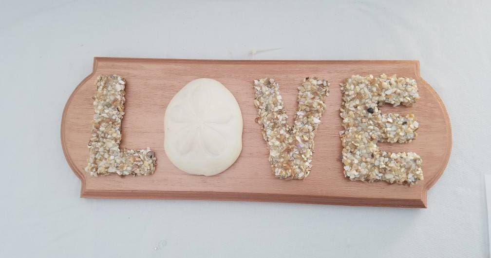 Love Sign, Beach Sign, Coastal Sign, Shell Sign, Sea Biscuit Sign, Beach Cottage Sign, Nautical Sign, Sea Biscuit Shell