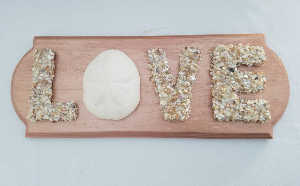 Love Sign, Beach Sign, Coastal Sign, Shell Sign, Sea Biscuit Sign, Beach Cottage Sign, Nautical Sign, Sea Biscuit Shell