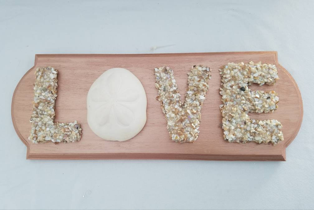 Love Sign, Beach Sign, Coastal Sign, Shell Sign, Sea Biscuit Sign, Beach Cottage Sign, Nautical Sign, Sea Biscuit Shell