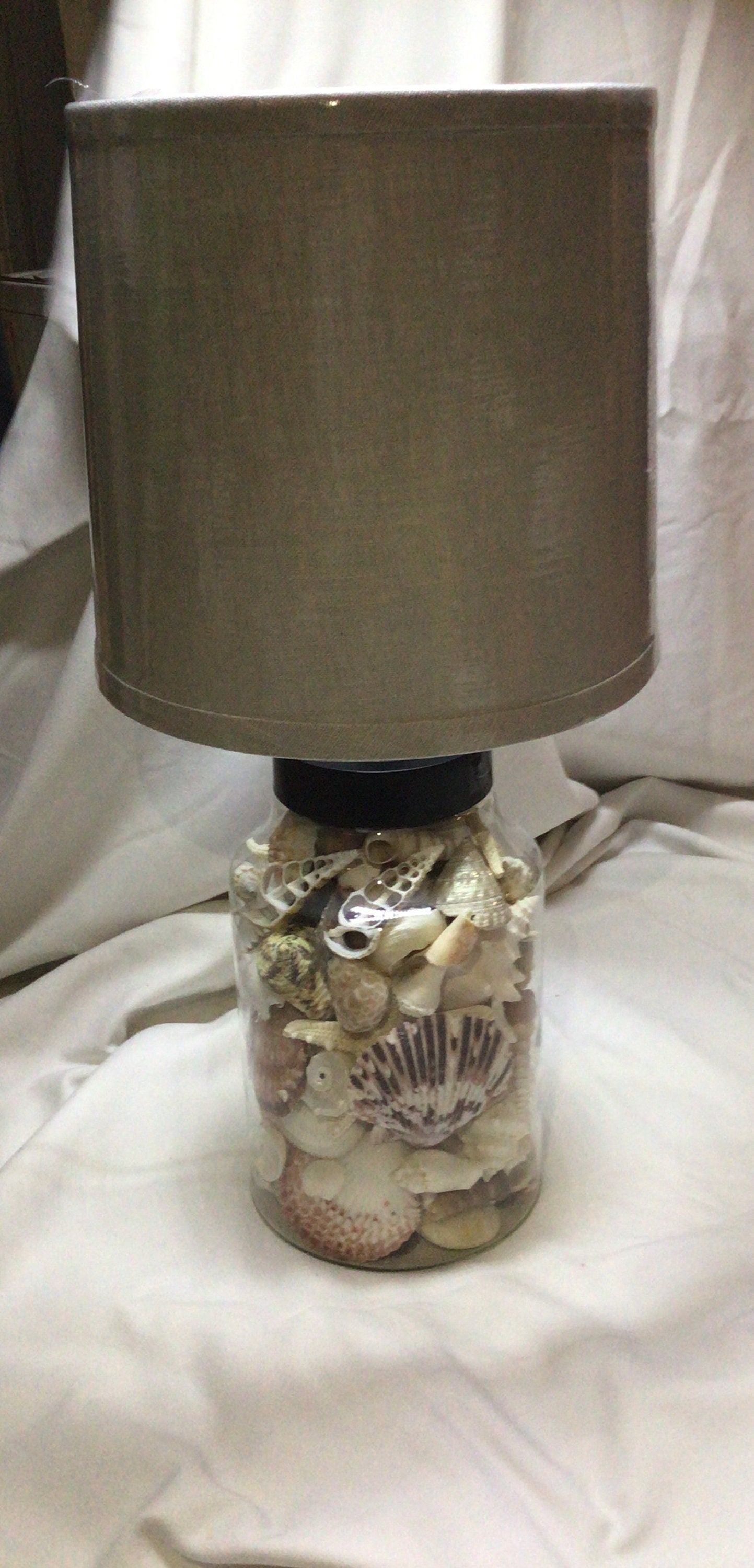 OOAK Coastal Seashell Lamp, Real Seashells Decor Light, Coastal Cottage Lighting