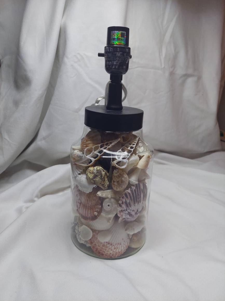 OOAK Coastal Seashell Lamp, Real Seashells Decor Light, Coastal Cottage Lighting