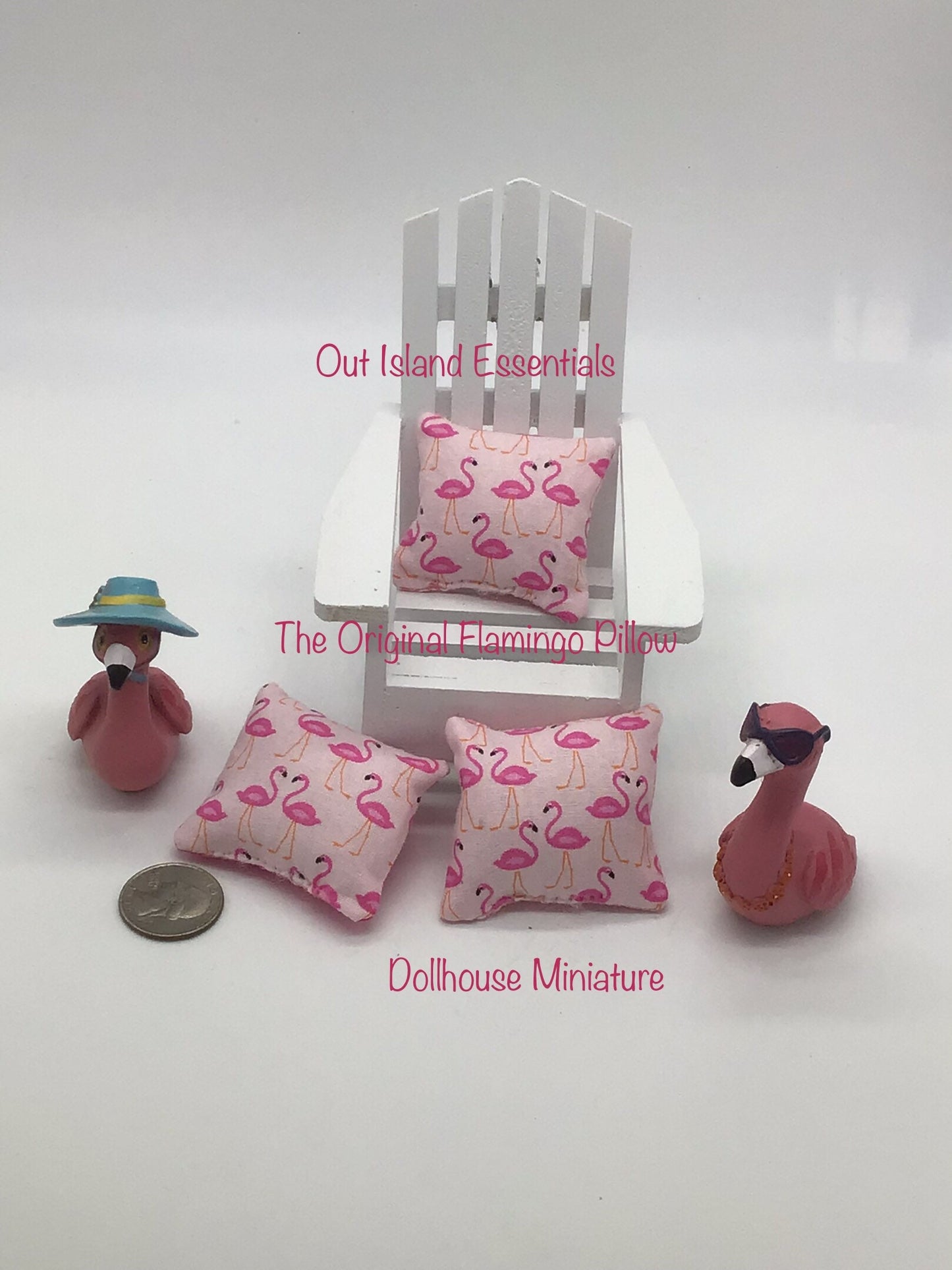 Dollhouse Miniature Pillow | Flamingo Doll Pillows | Miniature Flamingo 1:12 Scale Pillows