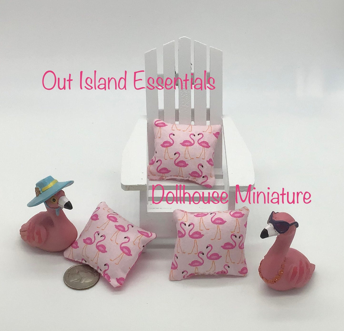 Dollhouse Miniature Pillow | Flamingo Doll Pillows | Miniature Flamingo 1:12 Scale Pillows