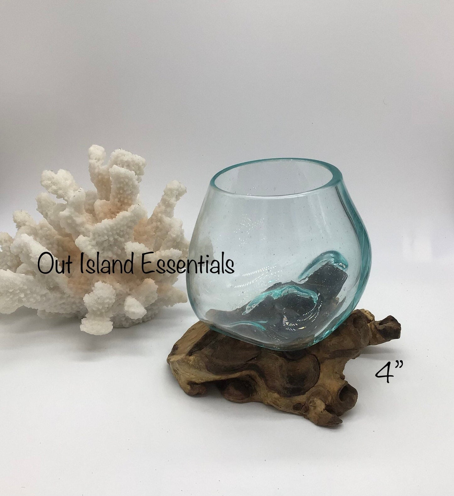 4" Blown Glass On Driftwood, Glass Terrariums One Of A Kind Pieces