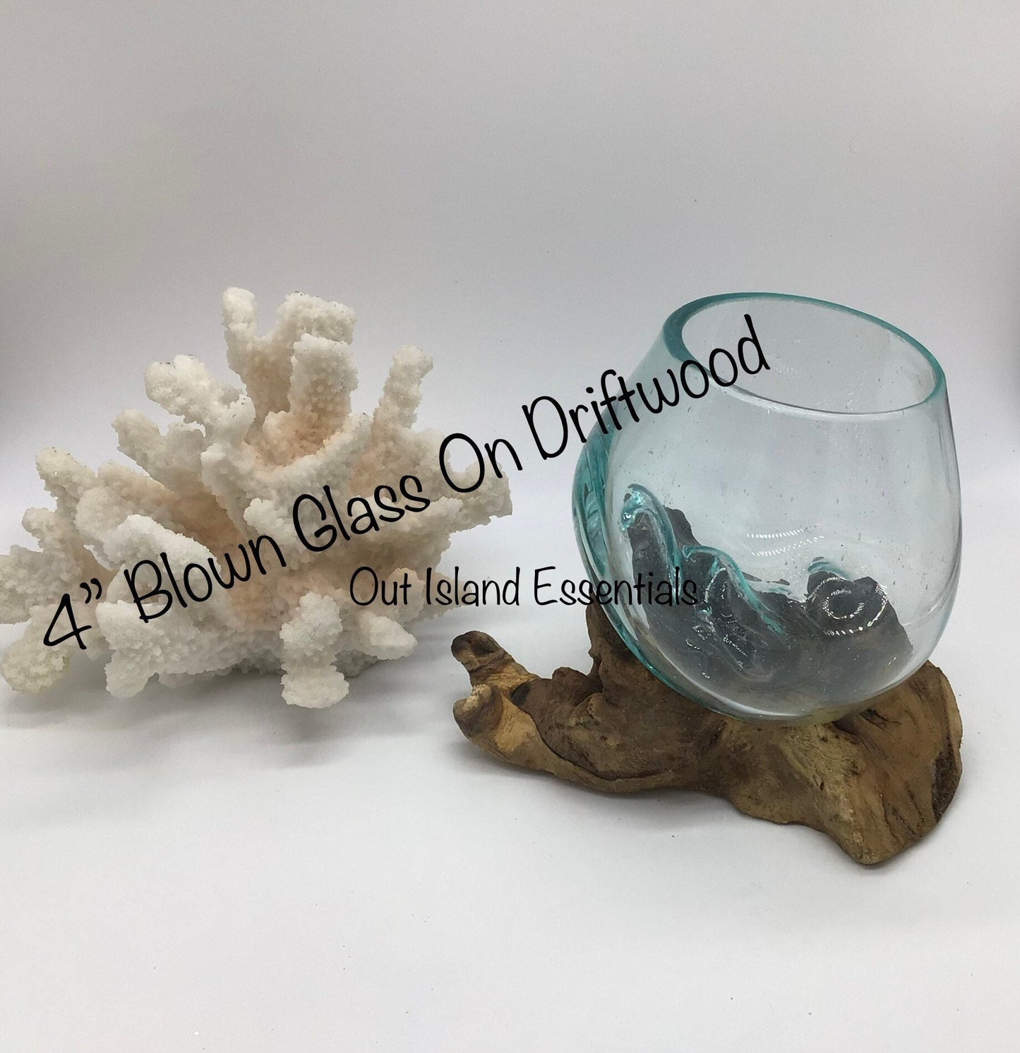 4" Blown Glass On Driftwood, Glass Terrariums One Of A Kind Pieces