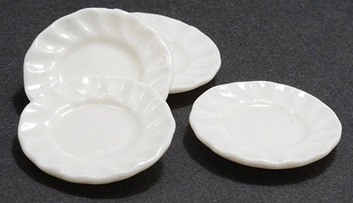 4 Pc. Miniature White Porcelan Plates, White Dishes 1:12 Scale