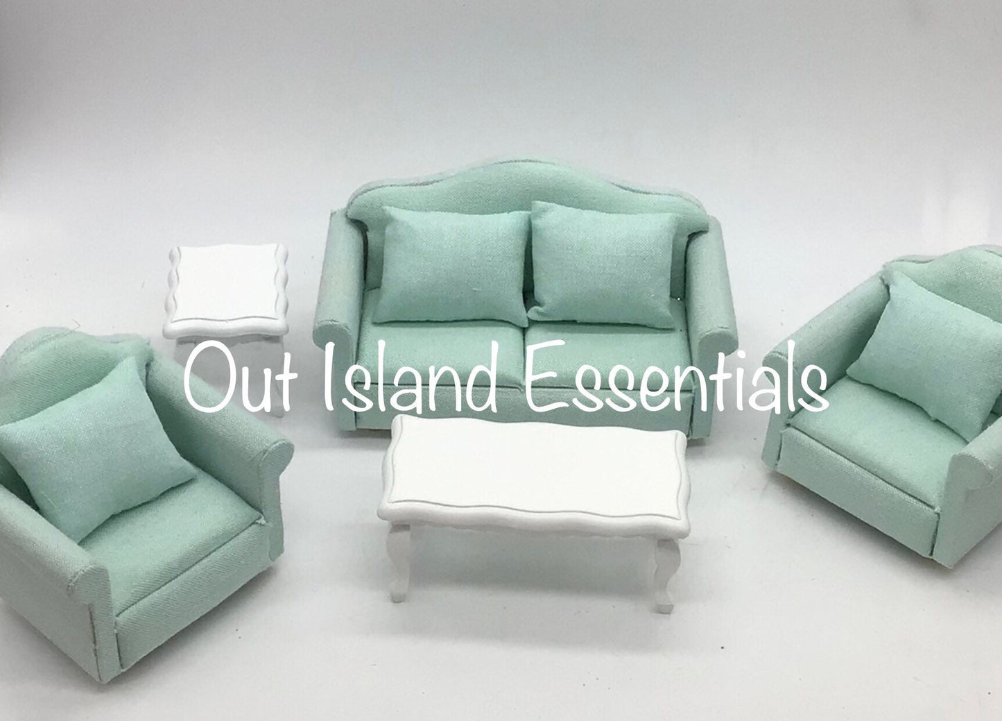 9 Pc. Dollhouse Miniature Living Room Set | Miniature 1:12 Scale Furniture | Dollhouse Accessories | Miniature Accent Pillows And Tables