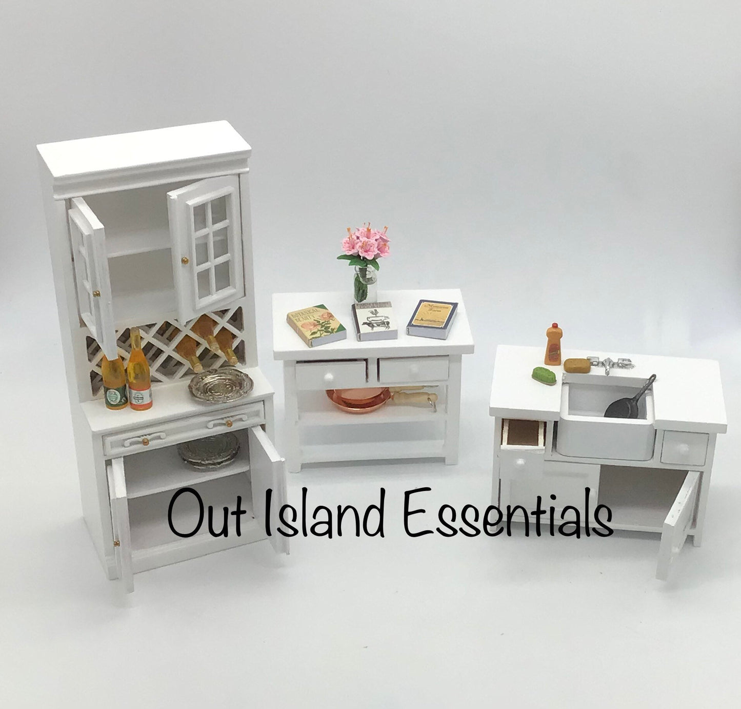 Miniature Oak Kitchen Sink I Dollhouse Miniature White And Oak Kitchen Sink I Miniature 1:12 Scale Kitchen Sink Unit