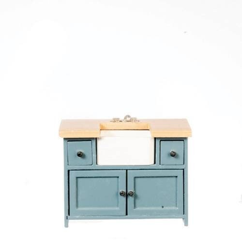 Miniature Kitchen Sink I Dollhouse Miniature Blue/Oak Kitchen Sink I Miniature 1:12 Scale Kitchen Sink Unit