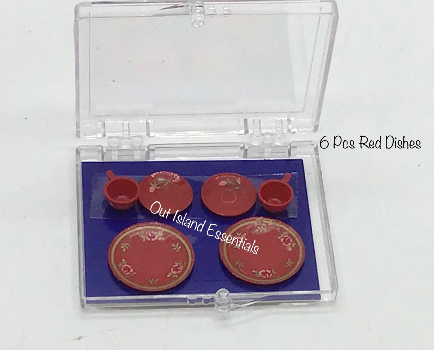 6 Pc. or 2 Miniature Red Plate Settings I Dollhouse Red Dishes I Miniature Doll Plates I Miniature Dollhouse Dishes I 1:12 Scale Accessories