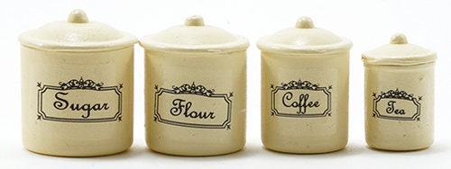 4 Pc. Miniature Canister Set, Dollhouse Kitchen Containers, Kitchen Decor 1:12 Scale