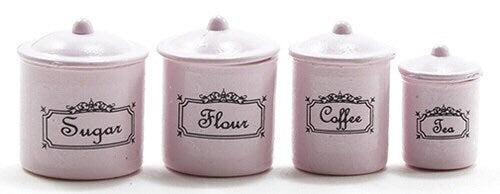 4 Pc. Miniature Canister Set, Dollhouse Kitchen Containers, Kitchen Decor 1:12 Scale