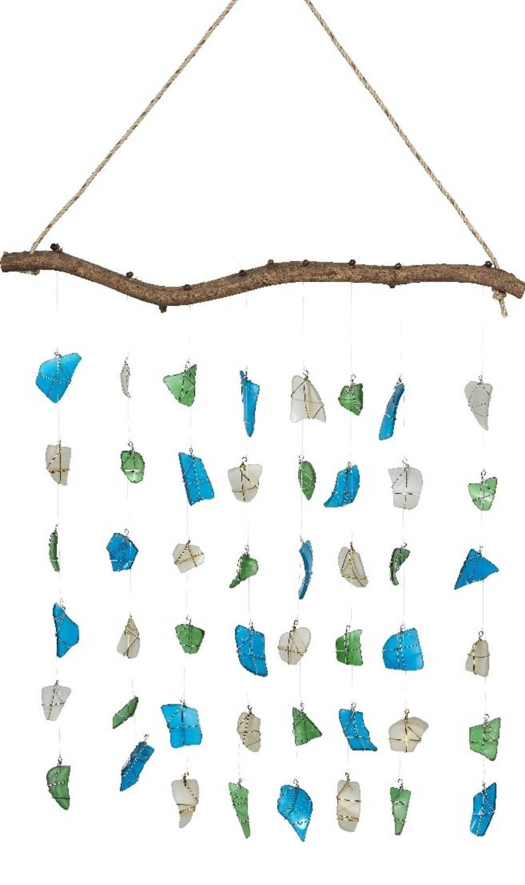 Coastal Seaglass Wind Chimes Blue Green And White Sea Glass Chimes Coastal Wind Chime