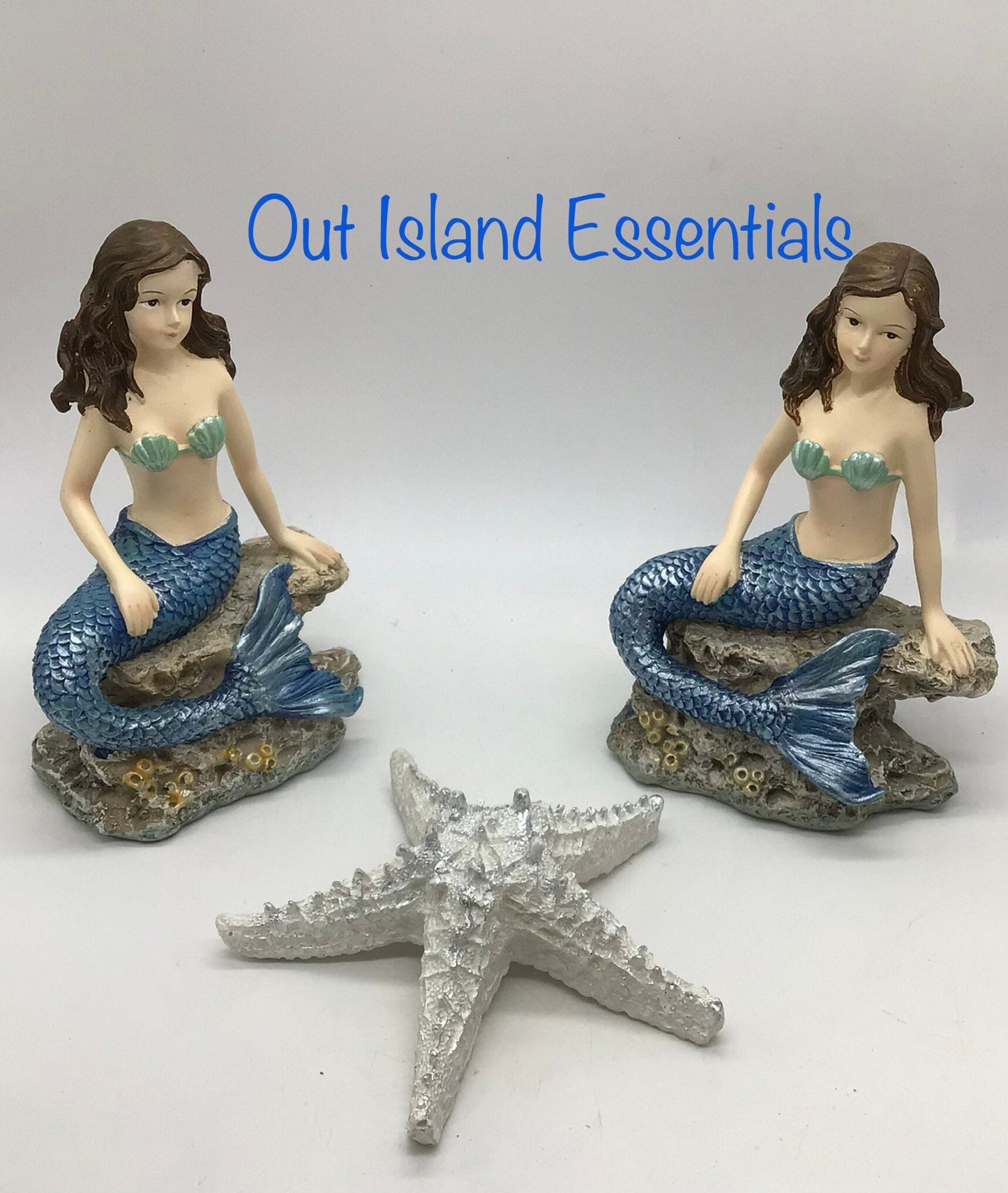Little Blonde Or Brunette Mermaid Statue, Mermaid On Rock, Mini Mermaid Statues