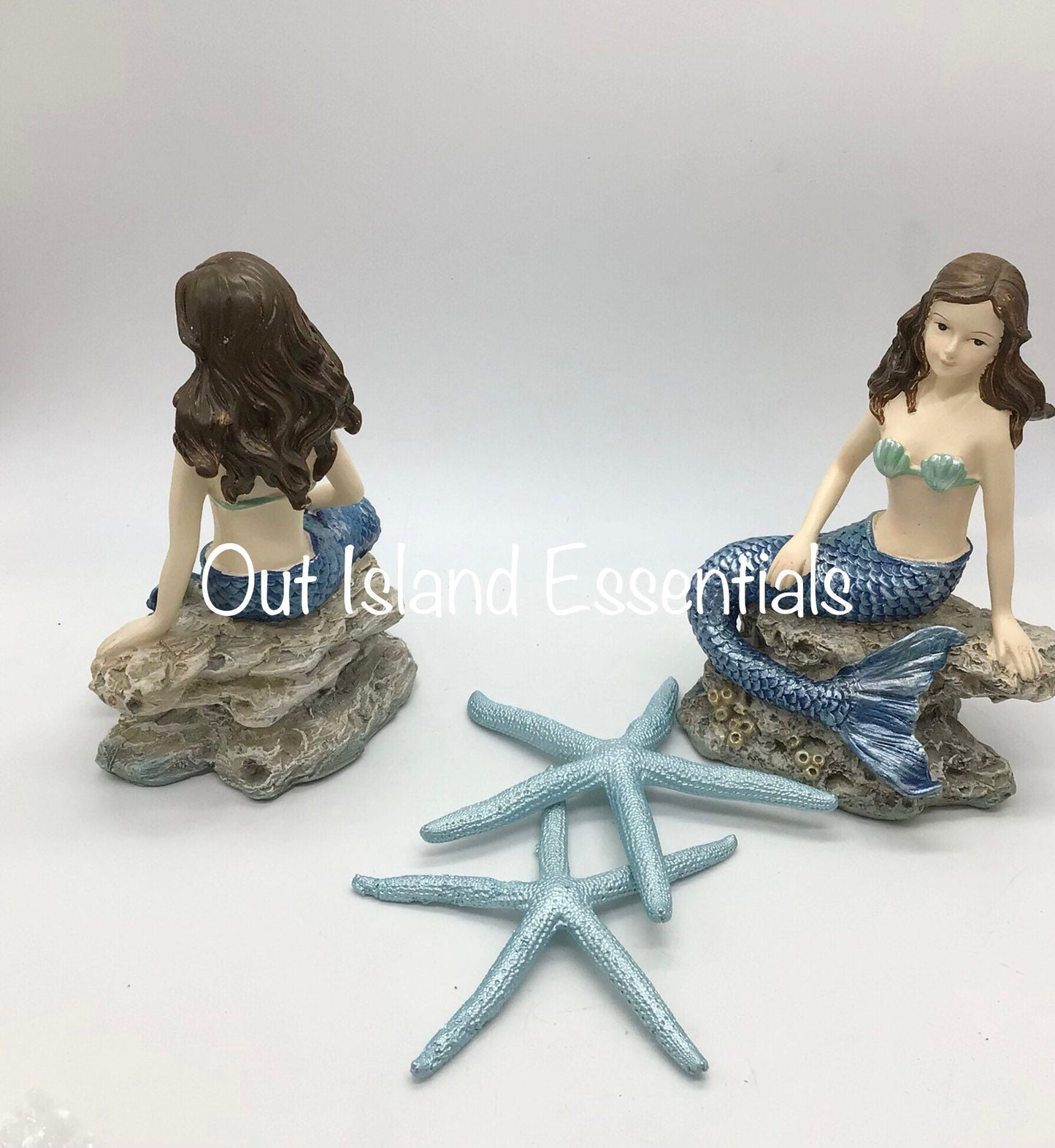Little Blonde Or Brunette Mermaid Statue, Mermaid On Rock, Mini Mermaid Statues