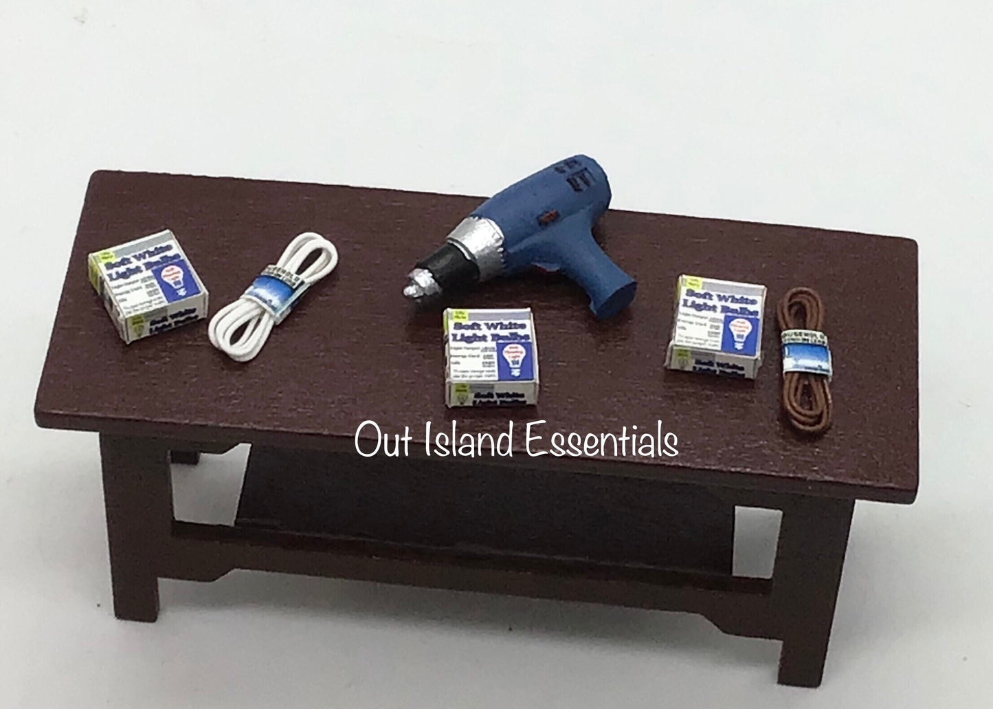 Dollhouse Miniature Extension Cord And Light Bulbs, Dollhouse Home Repair Tools 1:12 Scale