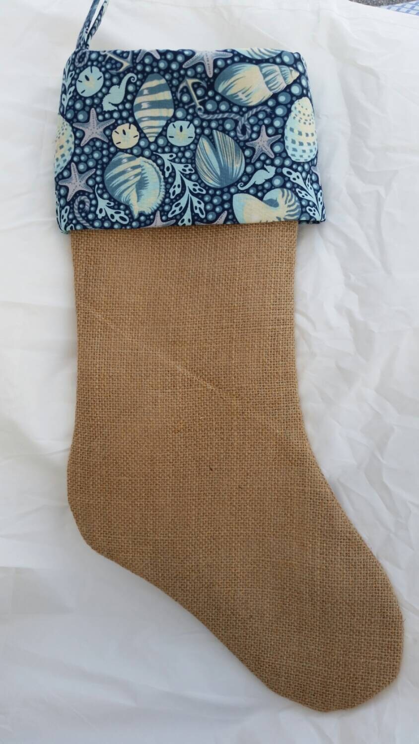 Coastal Stocking I Coastal Christmas Stocking I Burlap Christmas Stocking I Seashell Cuff Stocking I Shabby Chic Coastal Stockings