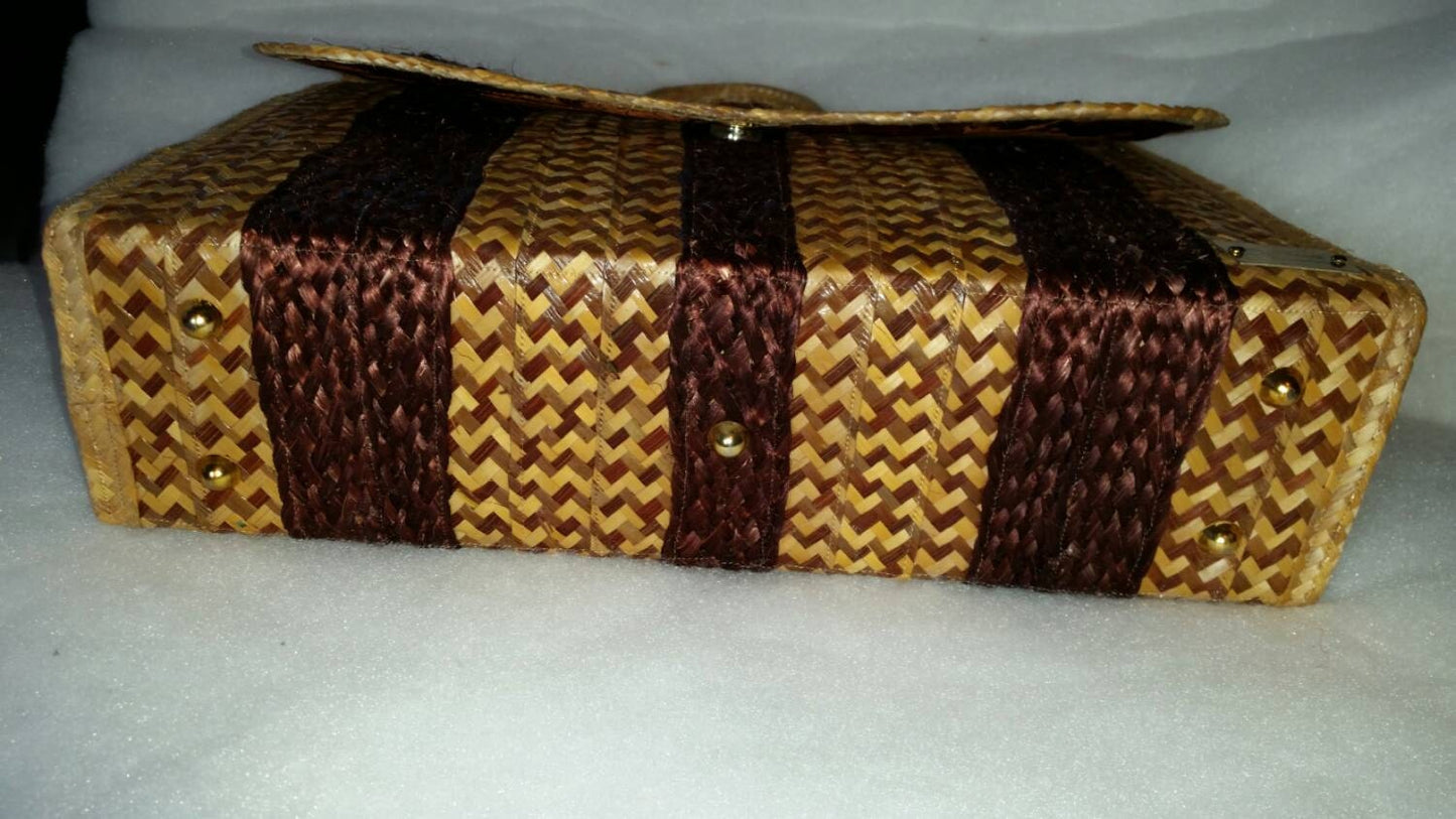 SALE! Was 140, Now 120. Briefcase, Portfolio, Straw Briefcase, Handmade Straw Handbag, Bahamian Straw Bag Computer Bag