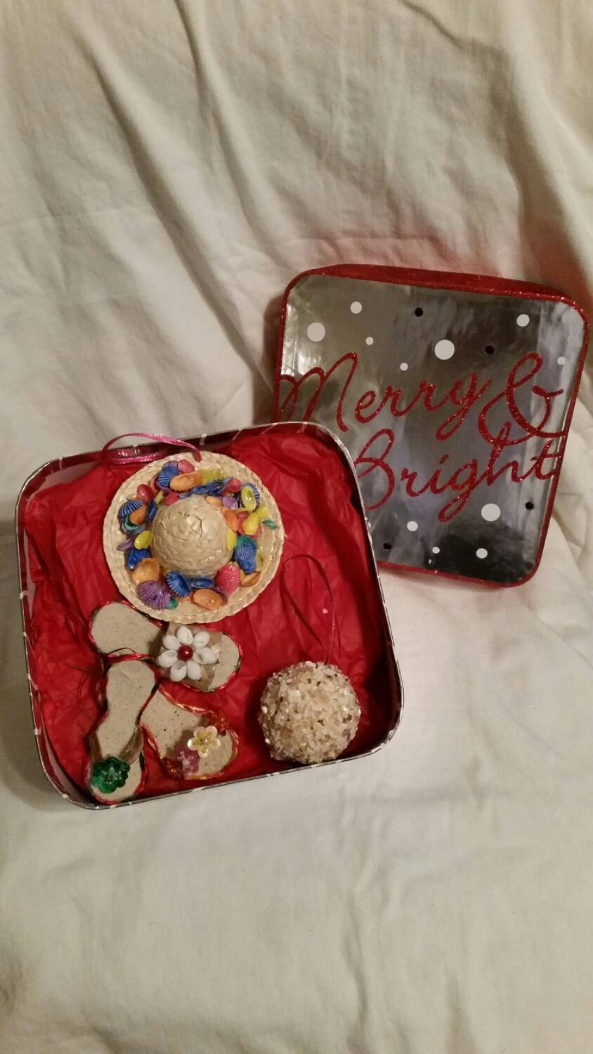 Merry and Bright Seashell Beach Christmas Ornament Gift Set, Ornament Gift Set, Seashell Ornaments, Christmas Ornaments, Beach Ornaments