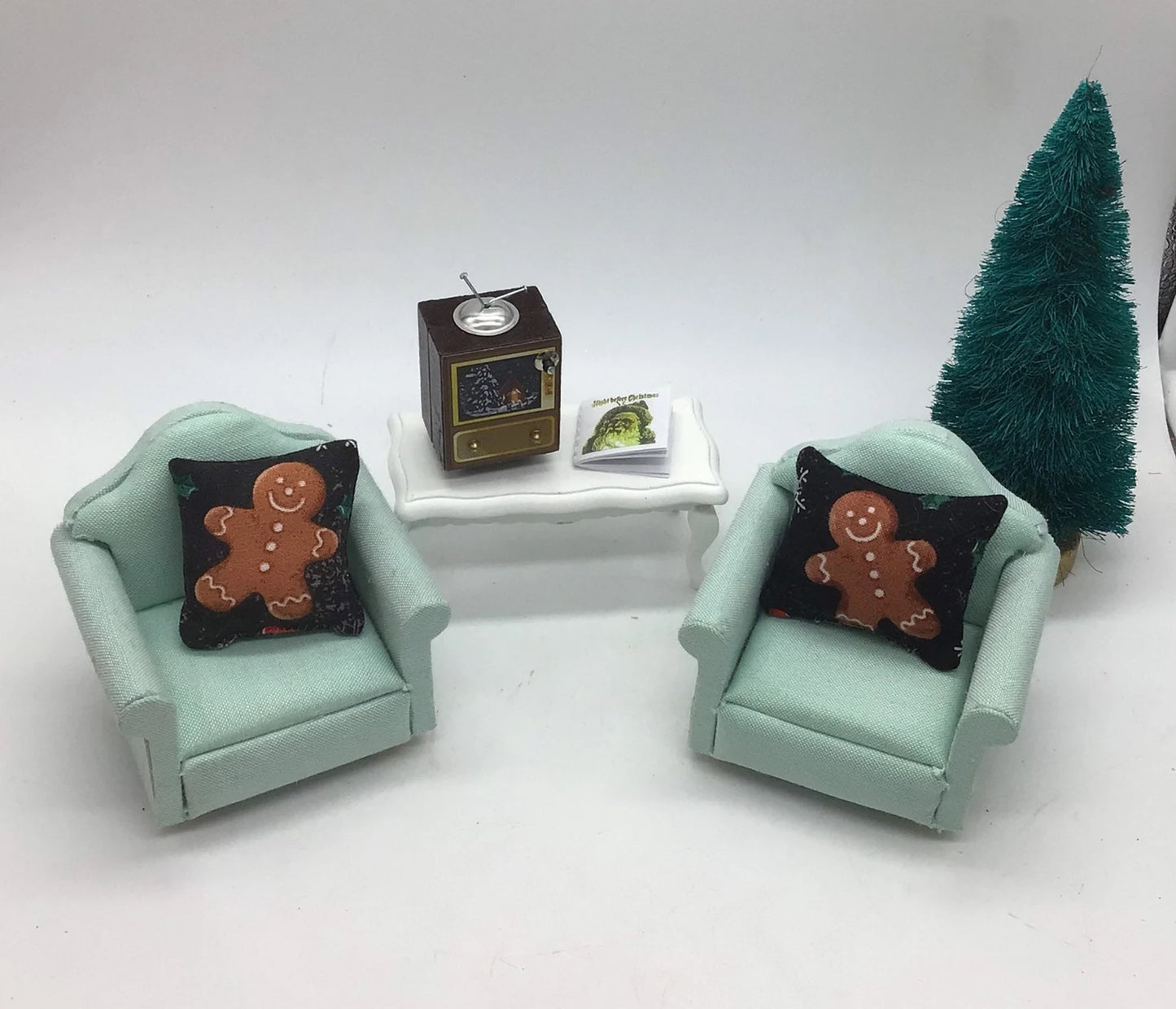 Artisan Made 2 Pc. Dollhouse Miniature Christmas Pillows | Holiday Miniature Doll Pillows | Miniature 1:12 Scale Christmas Pillows