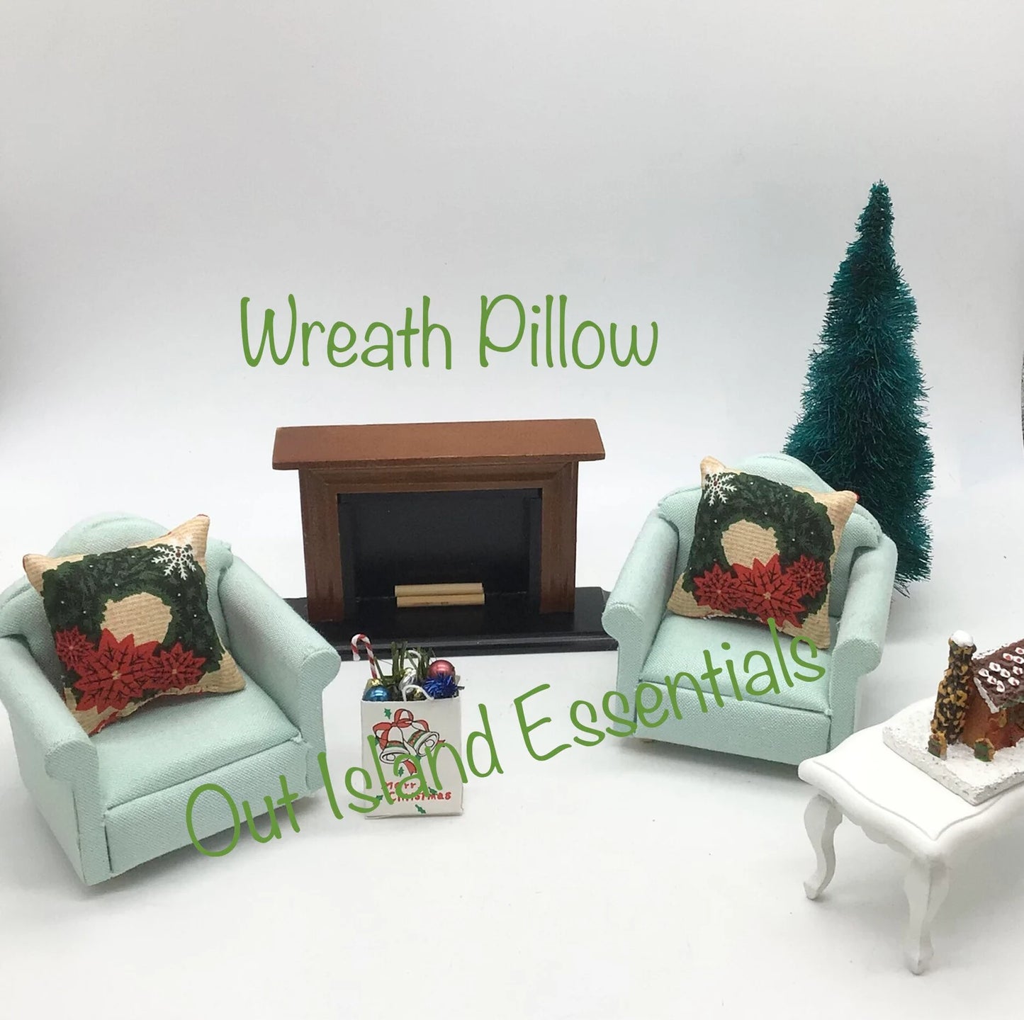 Artisan Made 2 Pc. Dollhouse Miniature Christmas Pillows | Holiday Miniature Doll Pillows | Miniature 1:12 Scale Christmas Pillows