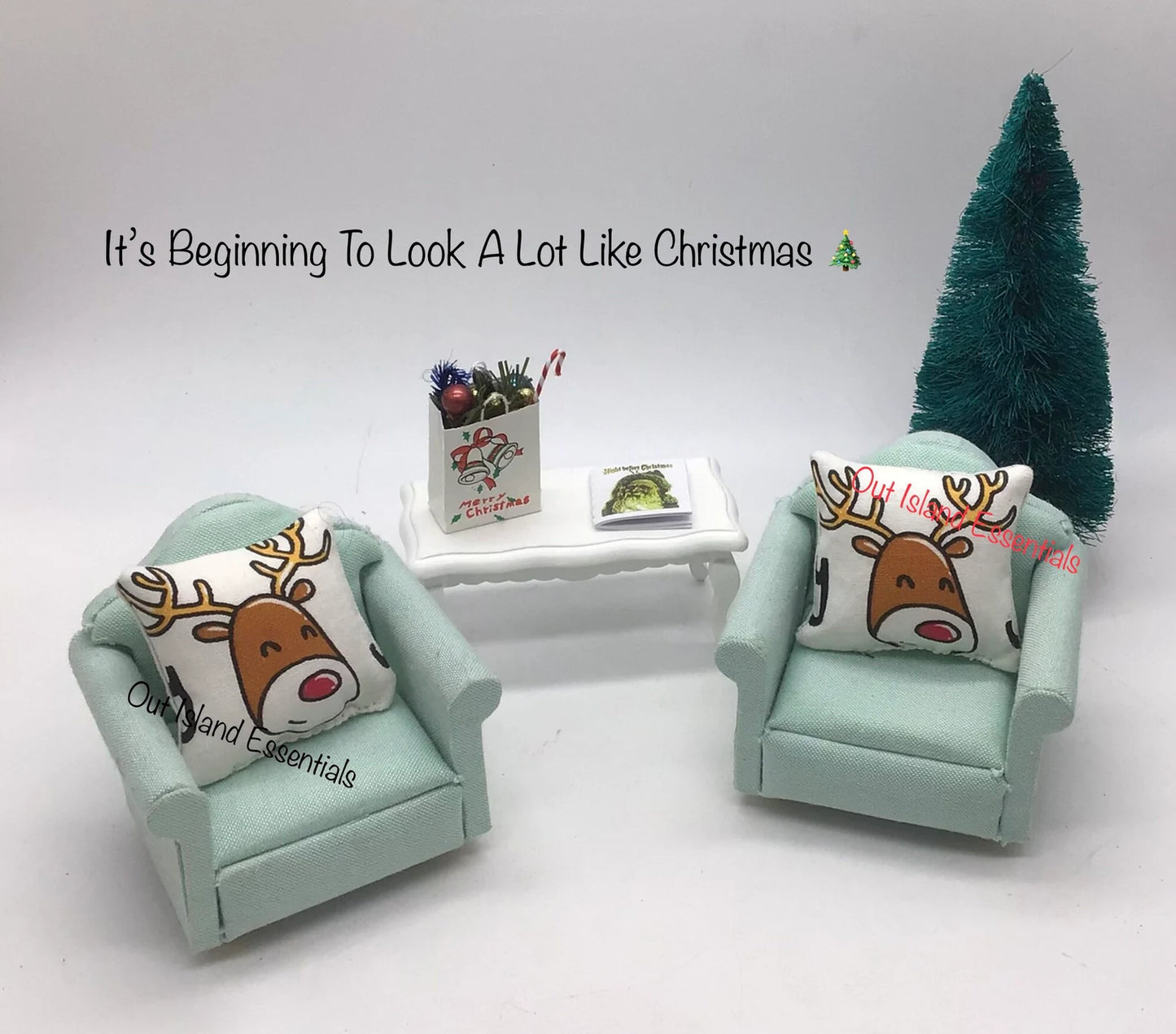 Artisan Made 2 Pc. Dollhouse Miniature Christmas Pillows | Holiday Miniature Doll Pillows | Miniature 1:12 Scale Christmas Pillows