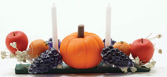 Miniature Centerpiece With Pumpkin Fruit & Candles I Dollhouse Holiday Dining Centerpiece I Miniature Fall Centerpiece  I 1:12 Scale