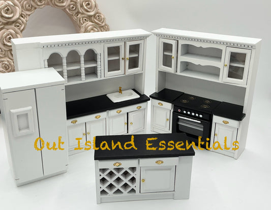 Dollhouse Miniature Complete Kitchen, Black And White Dollhouse Kitchen 1:12 Scale