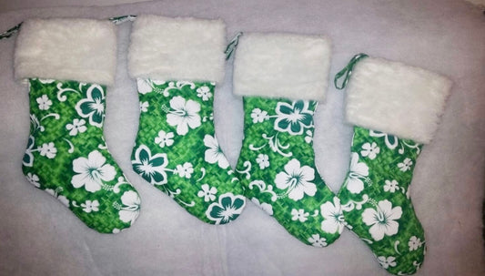 Hibiscus Christmas Stocking with Faux Fur Cuff I Christmas Stocking I Island Christmas Stocking I Hawaiian Tropical Stocking