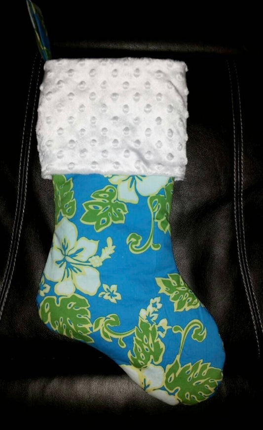 Hibiscus Christmas Stocking I Aqua Stocking I Island Christmas Stocking I Island Christmas I Beach Stocking I Tropical Christmas Stocking