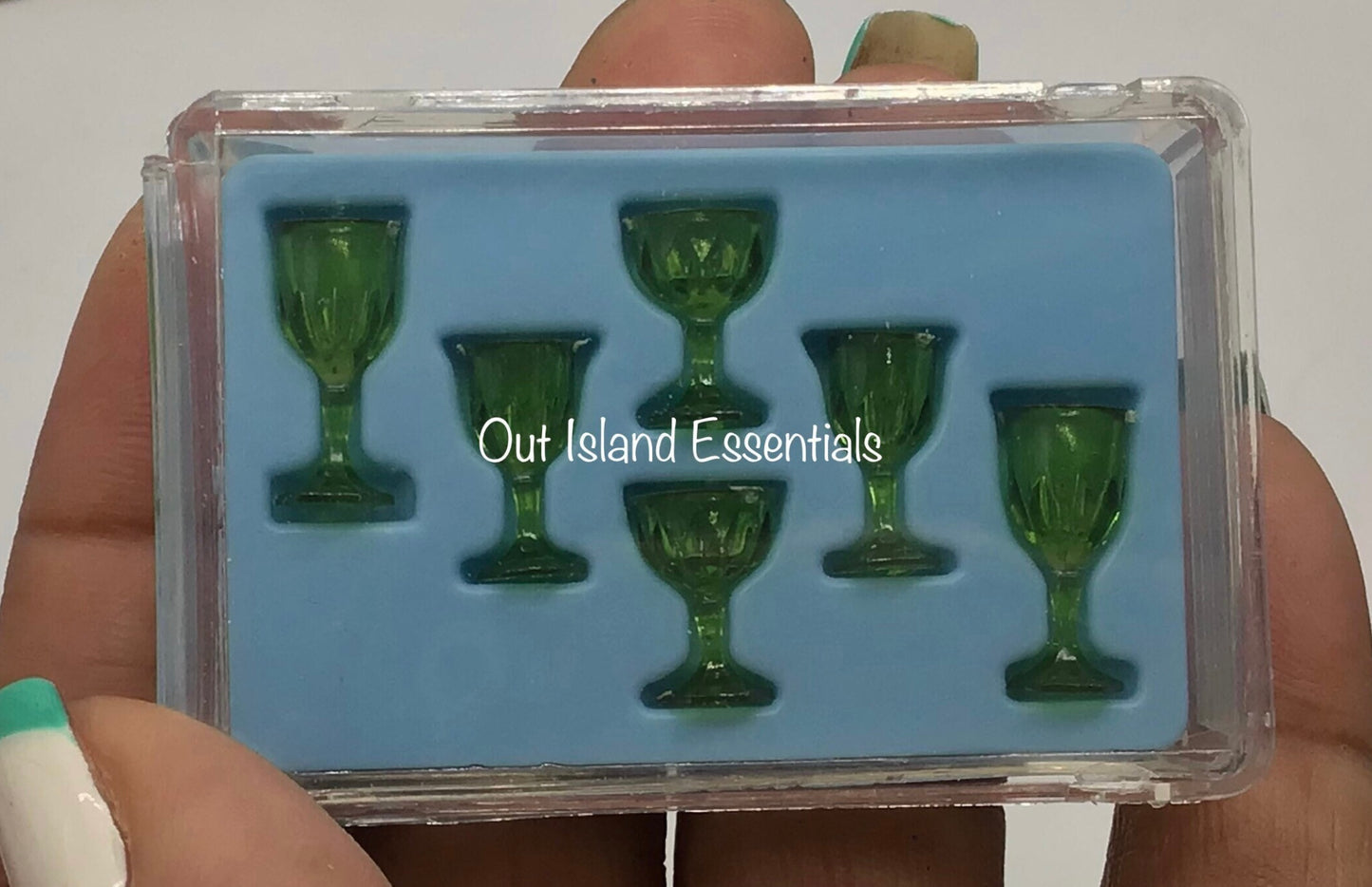 Miniature Stemware Glasses Set Of 6 | Dollhouse Green Cut Glasses I Miniature Doll Glasses I 1:12 Scale Dollhouse Accessories