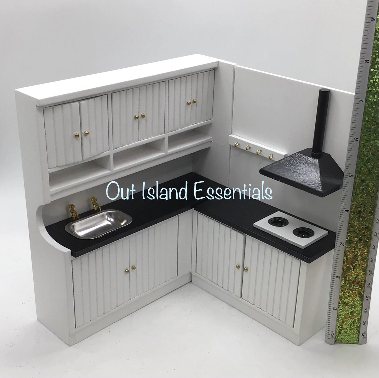 Dollhouse Miniature Complete Kitchen, Black And White Dollhouse Kitchen 1:12 Scale